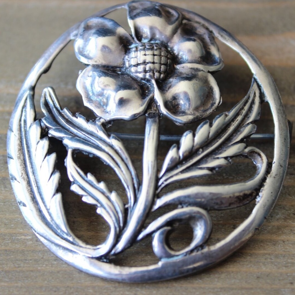 Vintage Sterling Silver Flower Brooch